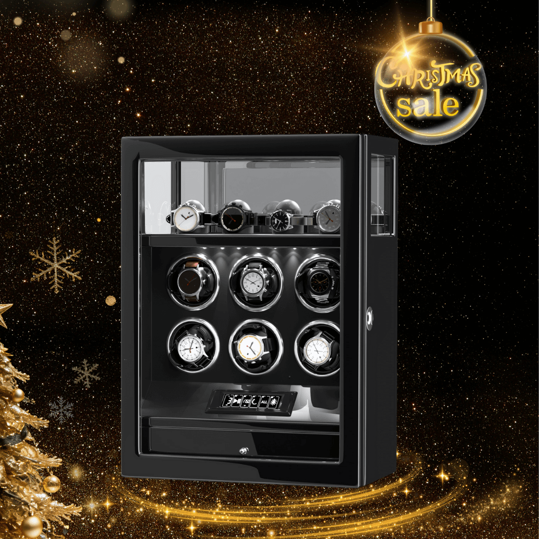 Verrouillage D'empreintes Digitales 6 Remontoirs De Montres Avec Télécommande LCD De Stockage De Montres Supplémentaires - Noir