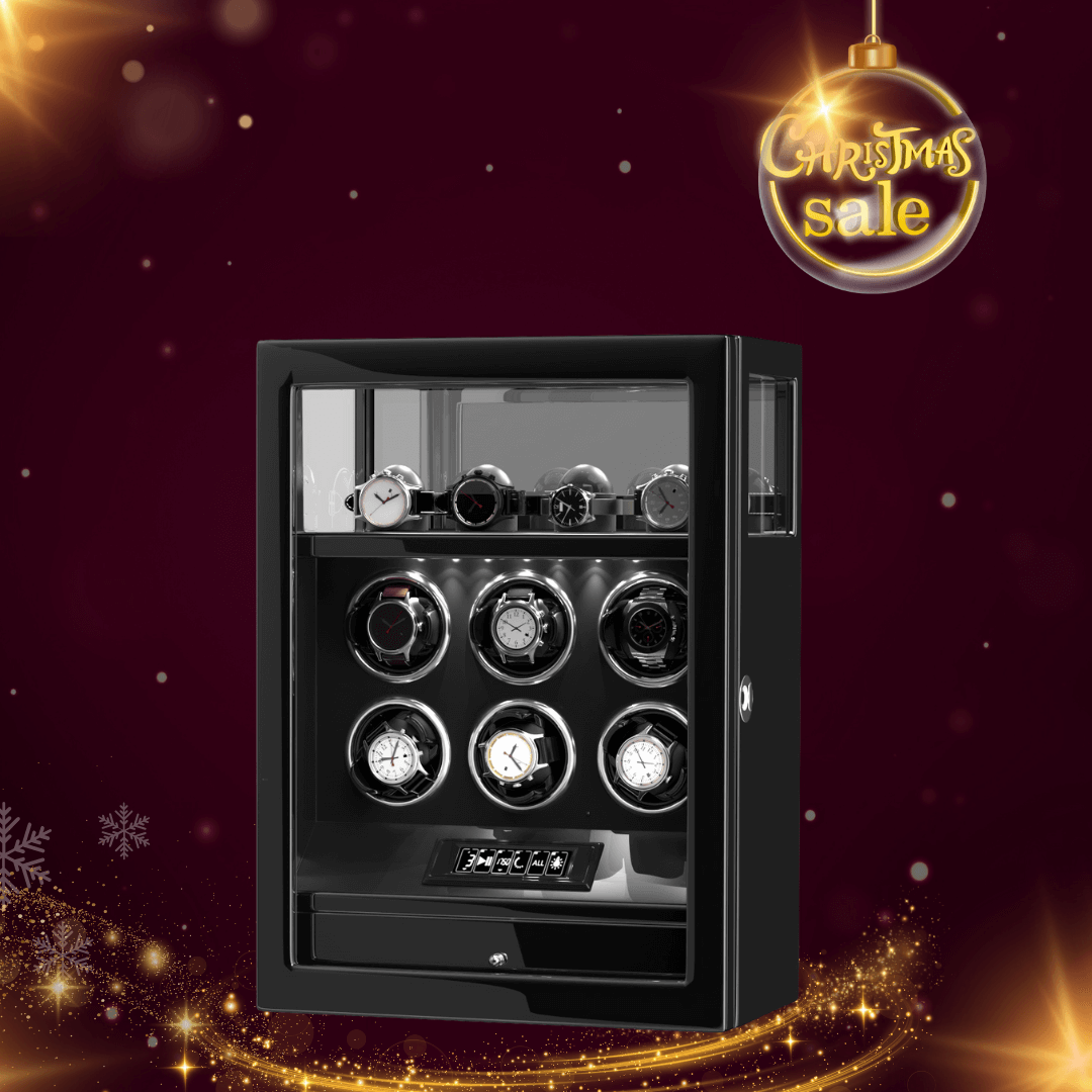 Verrouillage D'empreintes Digitales 6 Remontoirs De Montres Avec Télécommande LCD De Stockage De Montres Supplémentaires - Noir