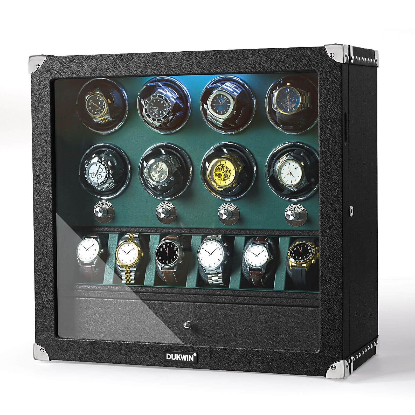 Wear-Resistant Microfiber - 8 Automatic Watch Winders with 6 Display Organizer - Green