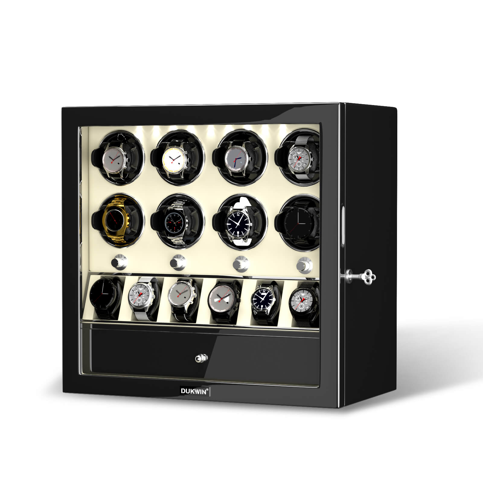 Remontoir Compact pour 8 Montres avec 6 Montres Grand Espace de Rangement Moteur Mabuchi Silencieux - Blanc Cassé