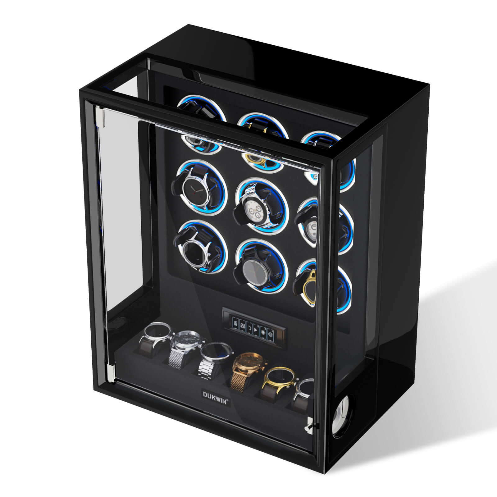 Verrouillage D'empreinte Digitale 3 Remontoirs De Montres Avec Télécommande LCD De Stockage Supplémentaire De 4 Montres - Noir