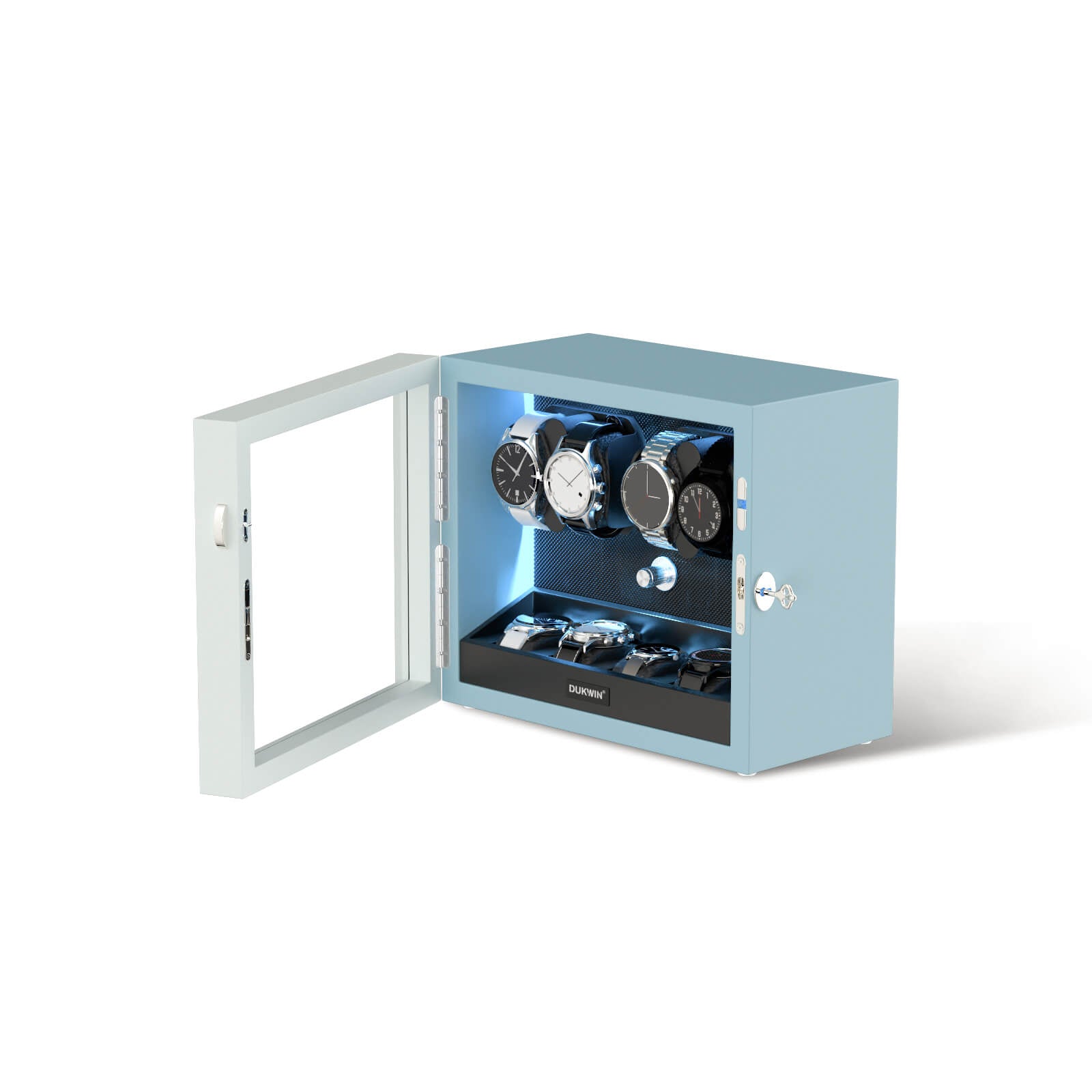 Remontoir 4 + 4 montres avec rangements supplémentaires Moteurs silencieux Aurora Blue Light - Noir