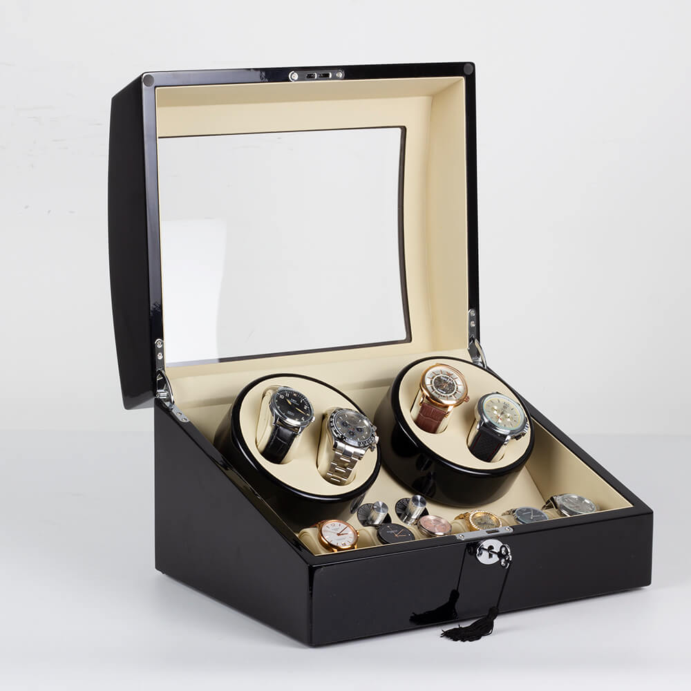 Remontoir pour 4 montres avec 6 espaces de rangement et moteurs Mabuchi silencieux - Noir