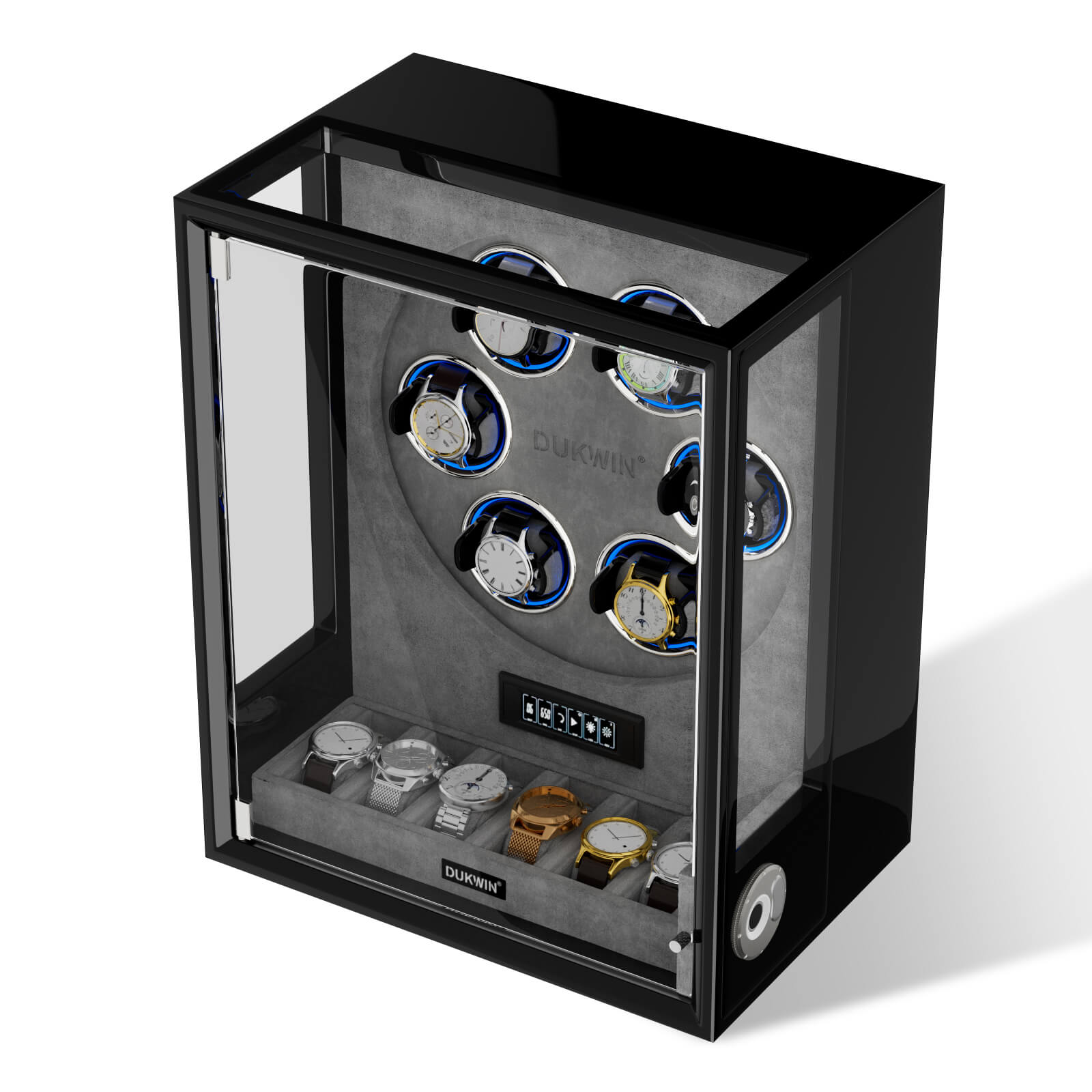 Verrouillage D'empreinte Digitale 3 Remontoirs De Montres Avec Télécommande LCD De Stockage Supplémentaire De 4 Montres - Noir
