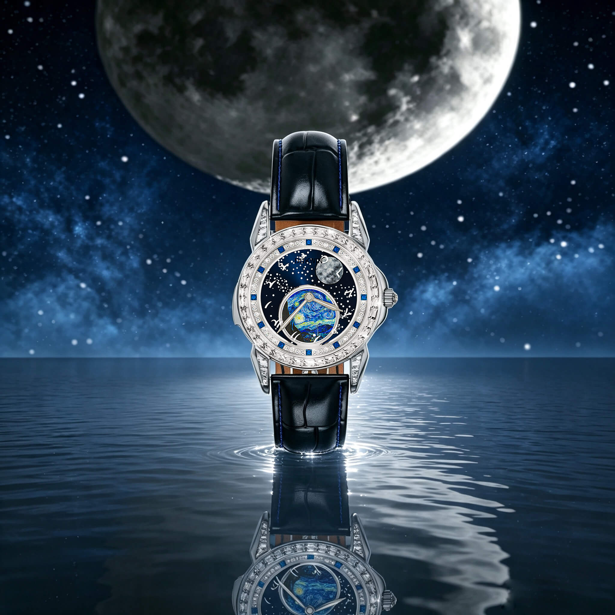 Vortex Astral - Montre Mécanique Automatique pour Hommes l Cadran Phase de Lune Nébuleuse l Affichage des 12 Signes du Zodiaque
