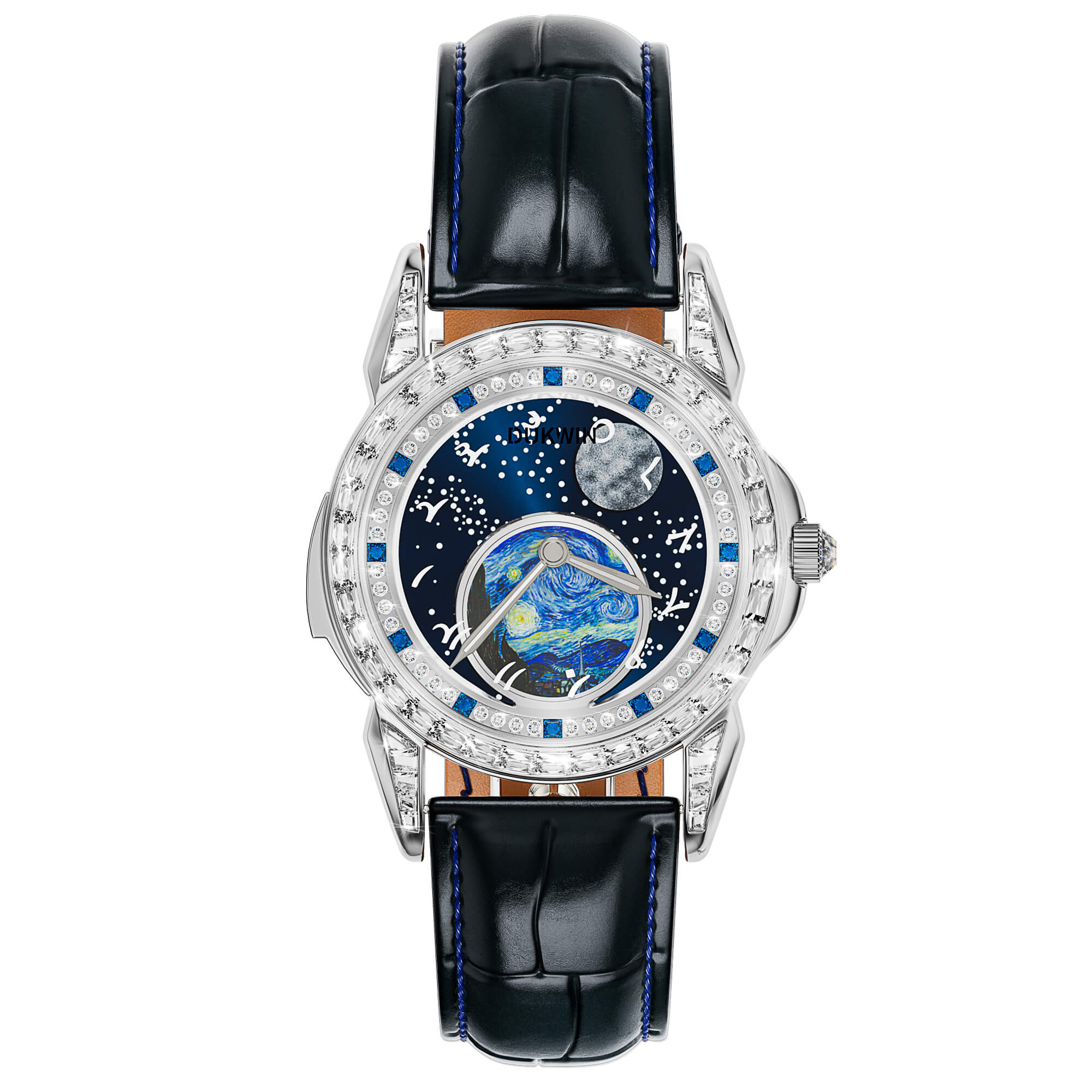 Vortex Astral - Montre Mécanique Automatique pour Hommes l Cadran Phase de Lune Nébuleuse l Affichage des 12 Signes du Zodiaque