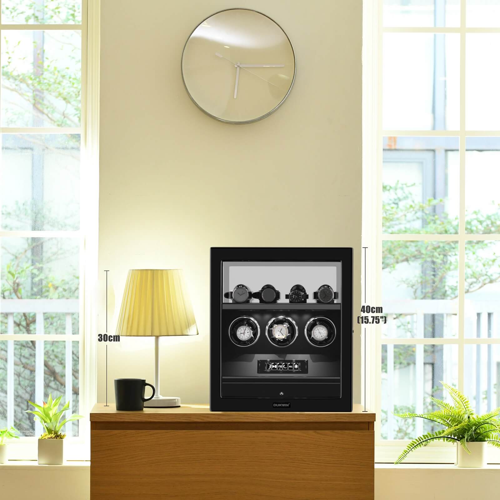 Verrouillage D'empreinte Digitale 3 Remontoirs De Montres Avec Télécommande LCD De Stockage Supplémentaire De 4 Montres - Noir