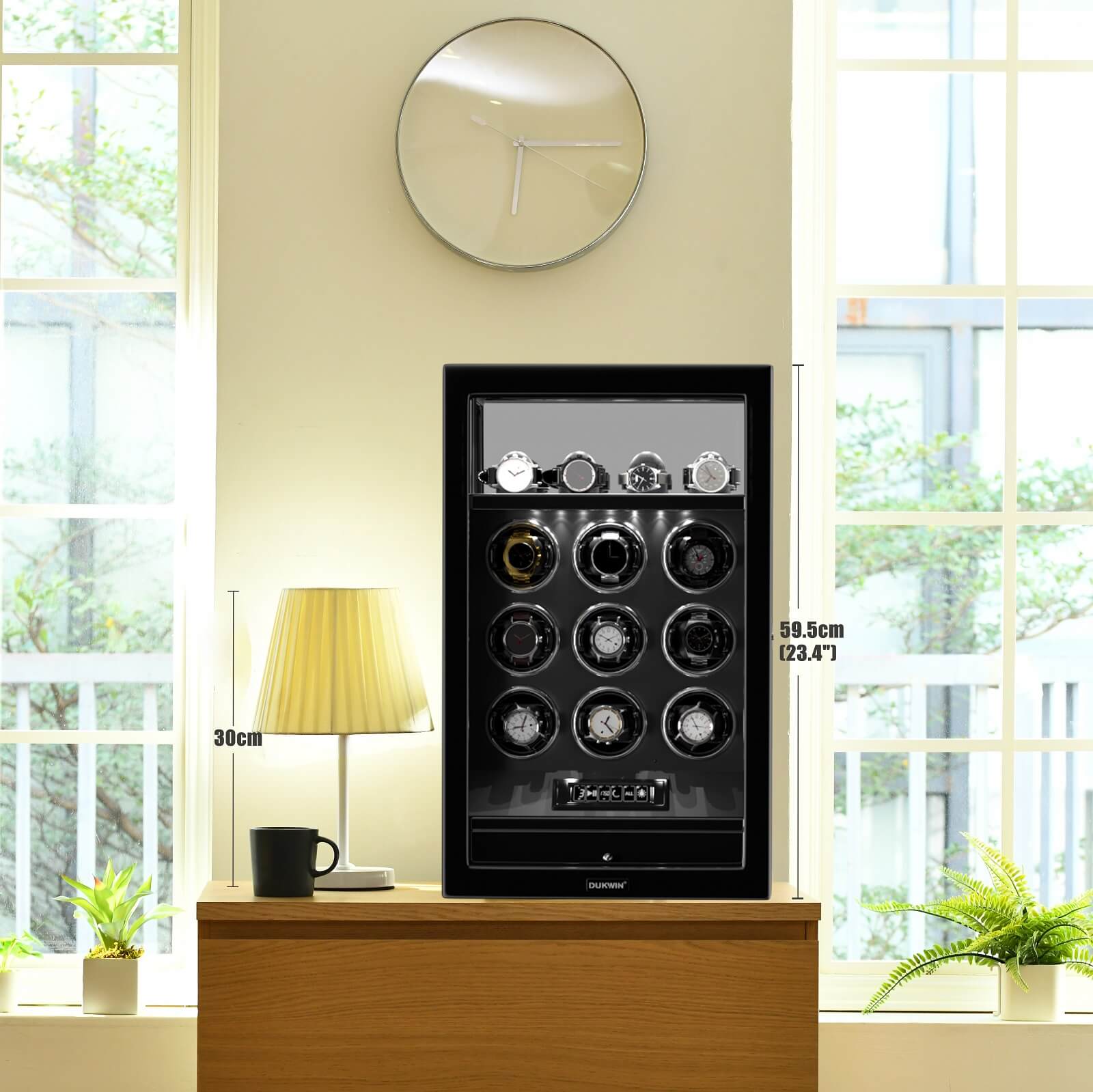 9 Watch Winders with Extra 4 Watches Storage LCD Remote Control Fingerprint Lock/Key lock - Black