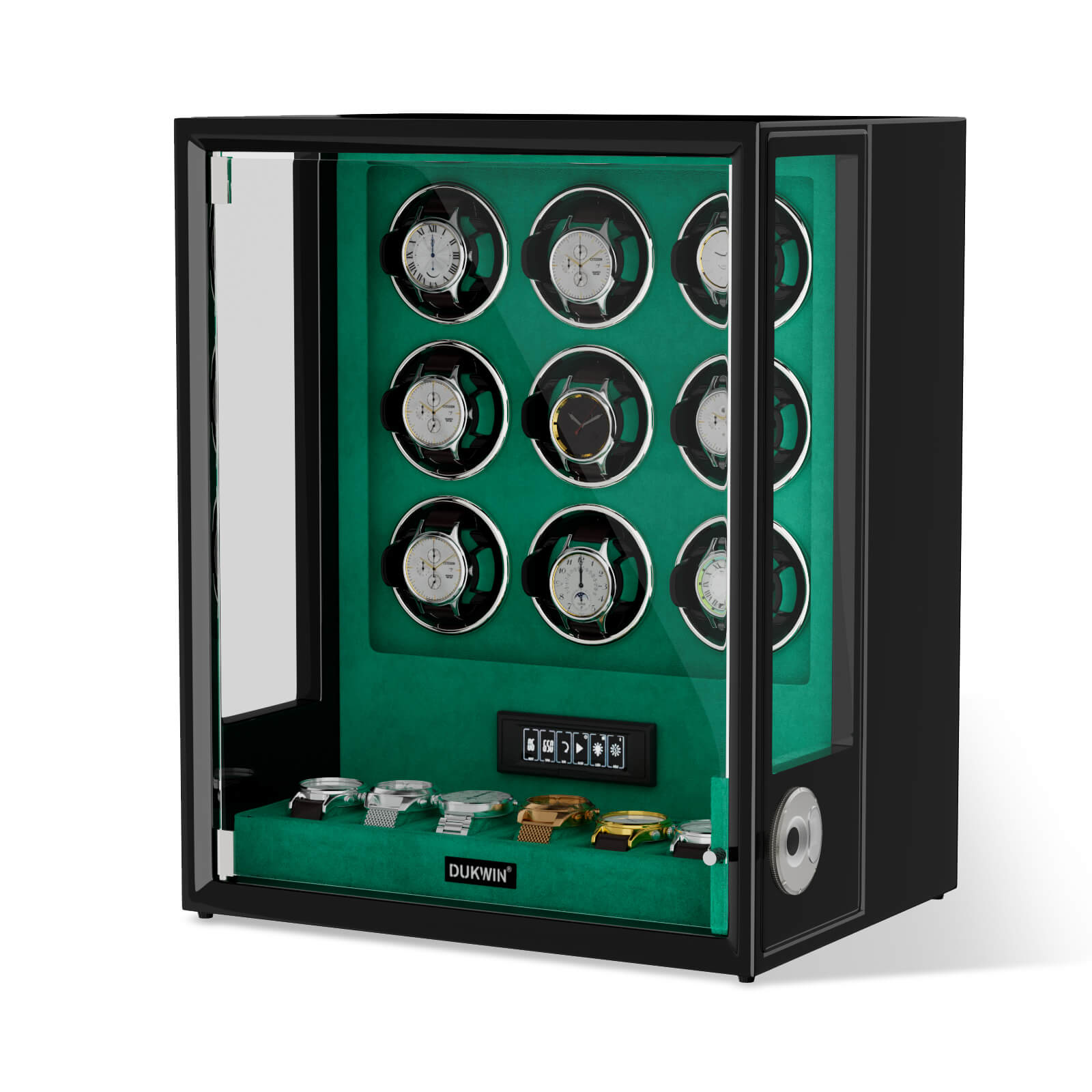 Verrouillage D'empreinte Digitale 3 Remontoirs De Montres Avec Télécommande LCD De Stockage Supplémentaire De 4 Montres - Noir