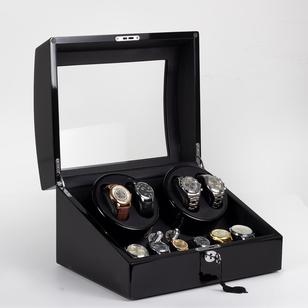 Remontoir pour 4 montres avec 6 espaces de rangement et moteurs Mabuchi silencieux - Noir