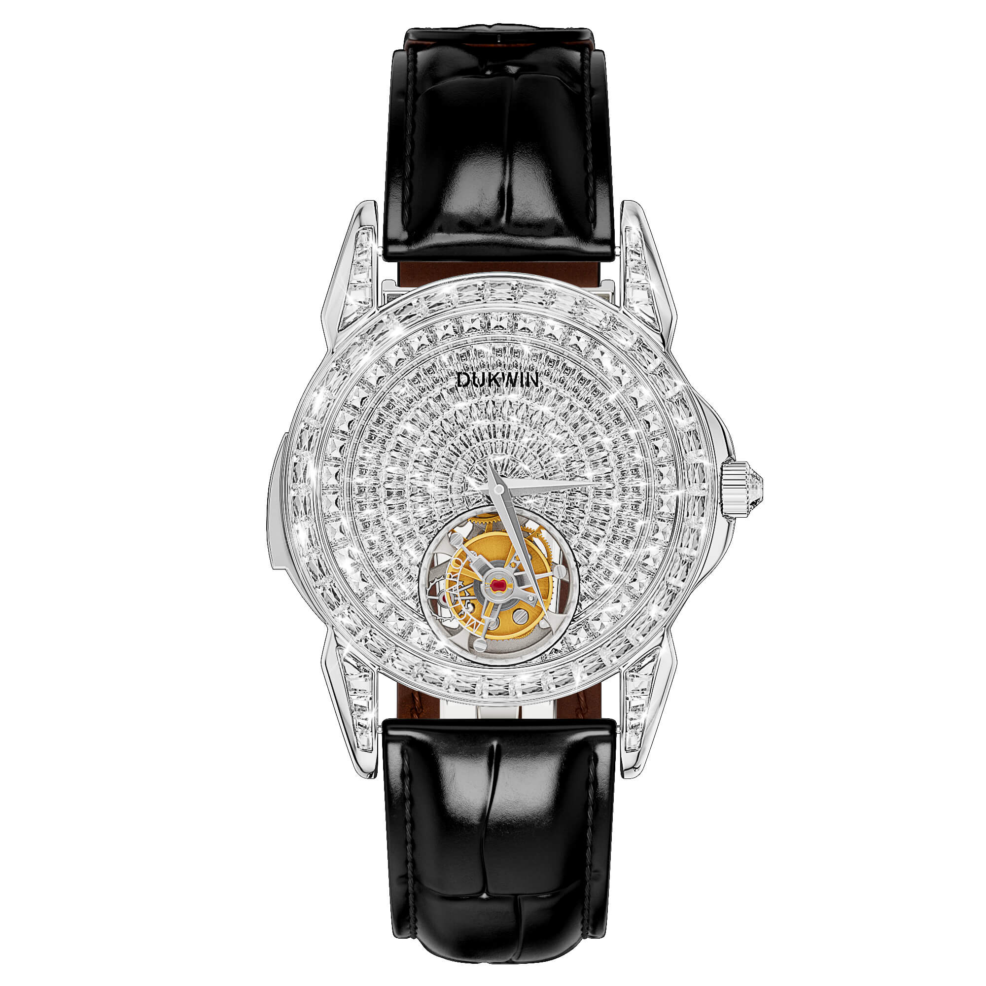 Sovereign Eye Tourbillon - Montre mécanique automatique l Montre de luxe homme incrustée de cristaux étincelants