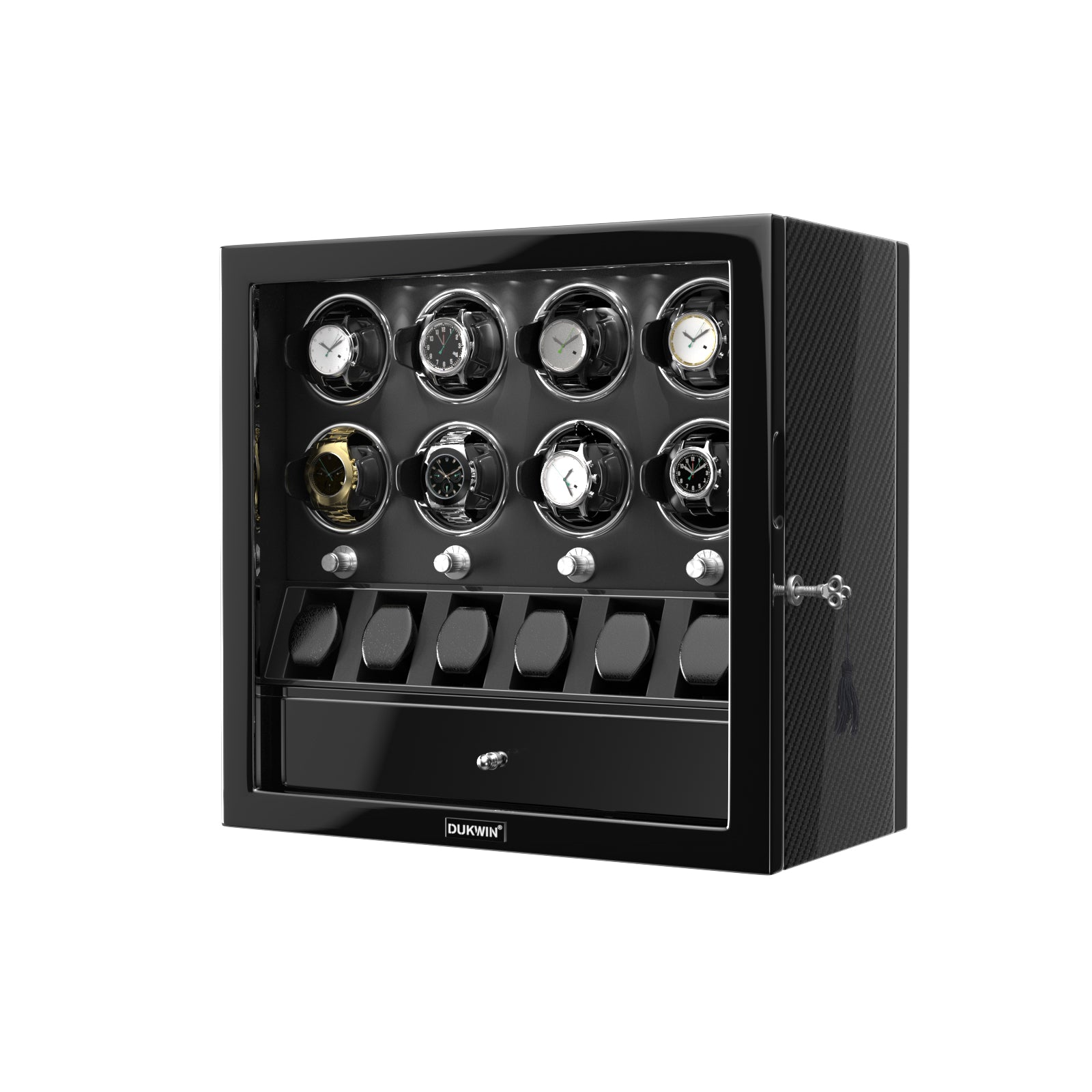 8 remontoirs de montres pour montres automatiques avec 6 étuis de rangement – Fibre de carbone