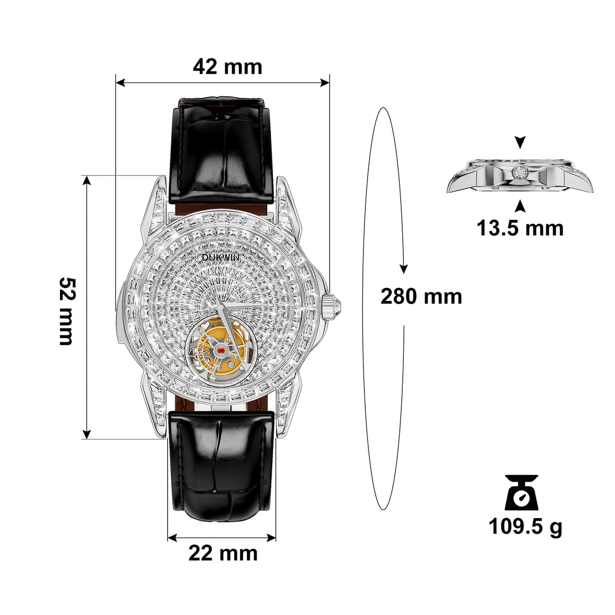 Sovereign Eye Tourbillon - Montre mécanique automatique l Montre de luxe pour hommes en zircone taillée à la main