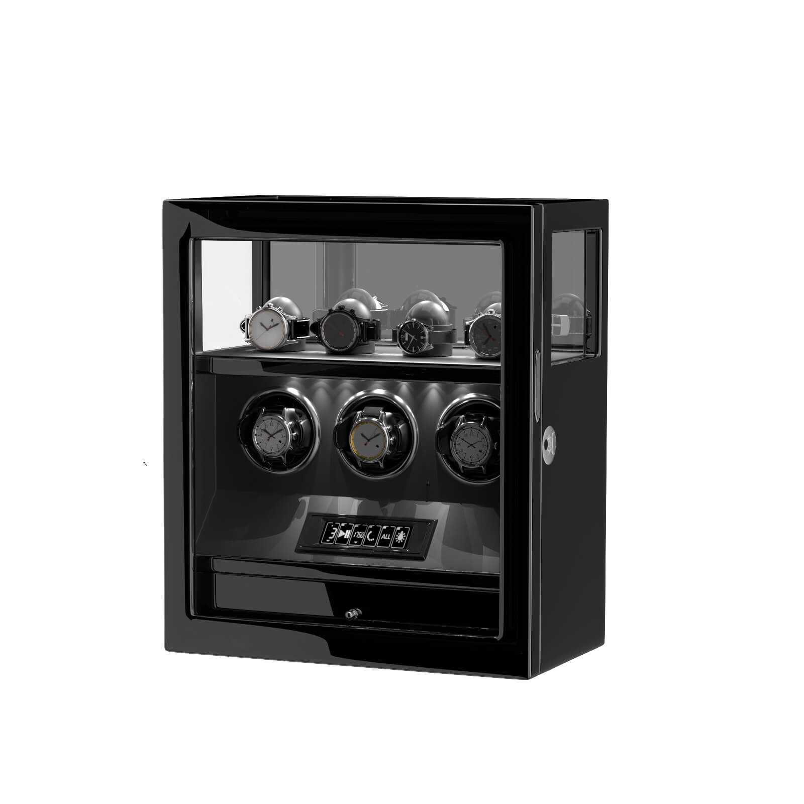 Verrouillage D'empreinte Digitale 3 Remontoirs De Montres Avec Télécommande LCD De Stockage Supplémentaire De 4 Montres - Noir