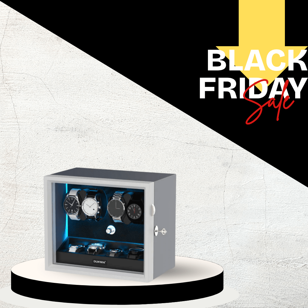 Remontoir 4 + 4 montres avec rangements supplémentaires Moteurs silencieux Aurora Blue Light - Noir