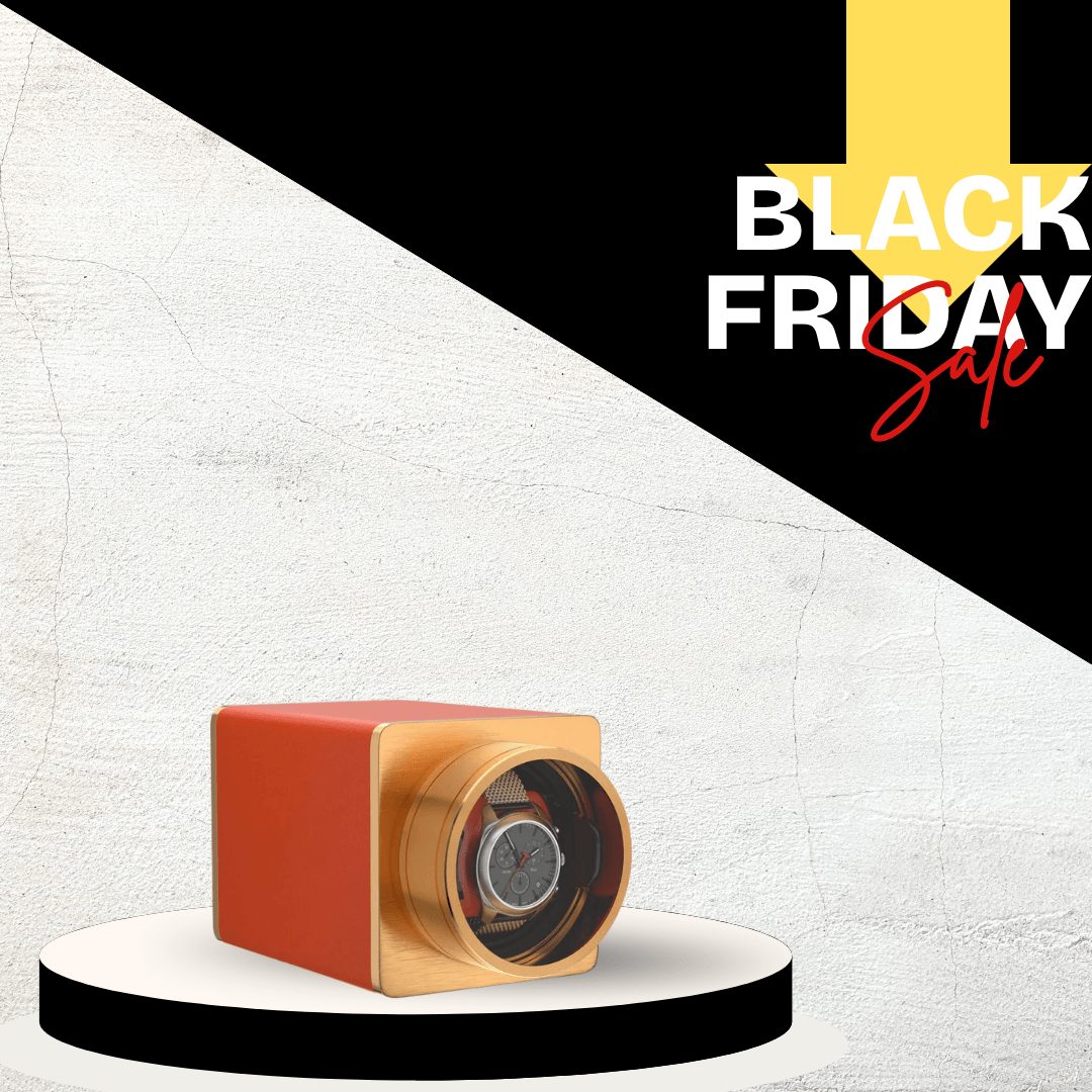 Single Watch Winder for Automatic Watches Vegan Leather Quiet Mabuchi Motors for Travel- Flame Orange