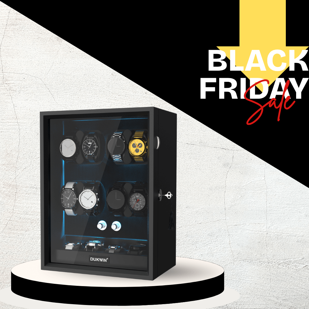 Remontoir 8 + 4 montres avec rangements supplémentaires Moteurs silencieux Aurora Blue Light - Noir