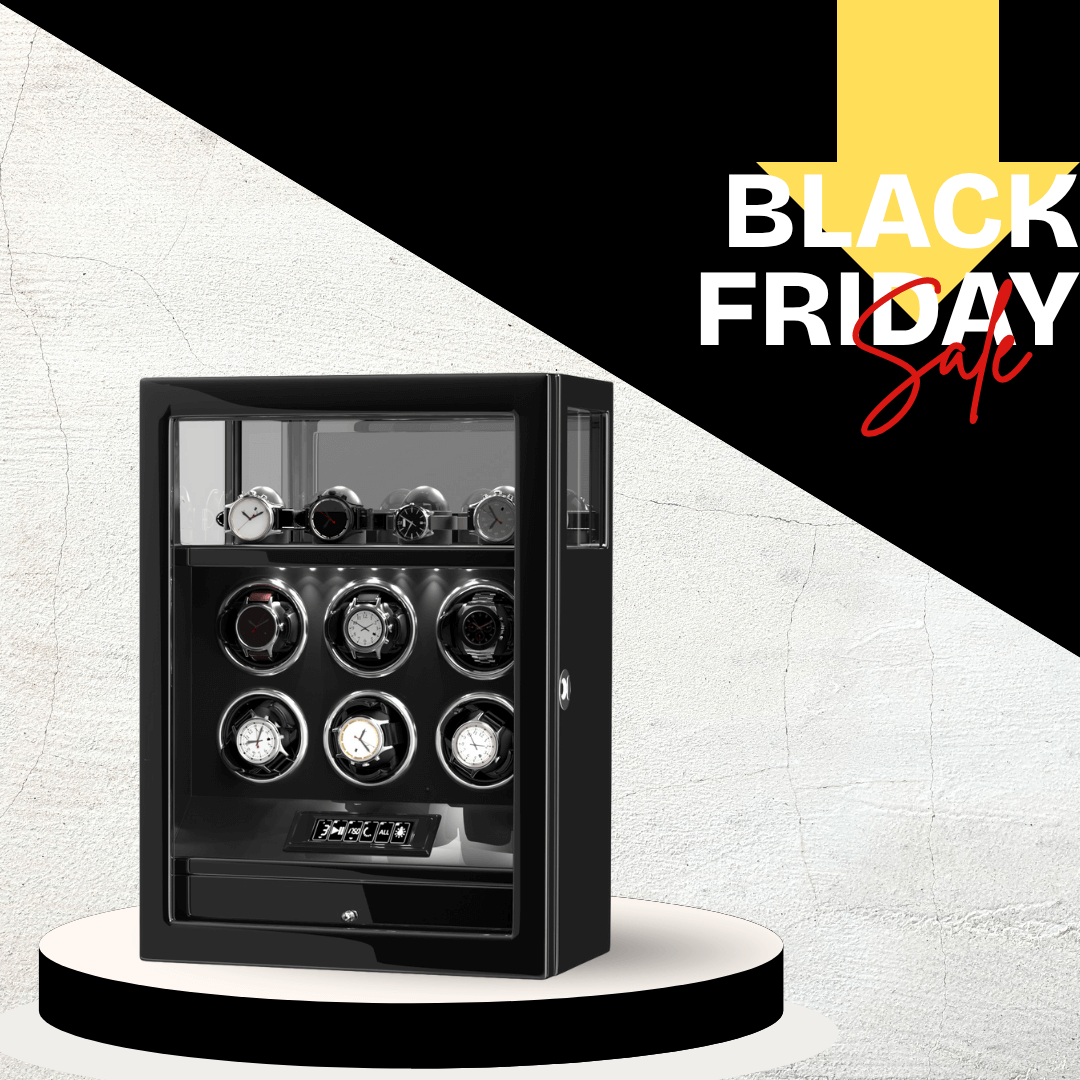 Verrouillage D'empreintes Digitales 6 Remontoirs De Montres Avec Télécommande LCD De Stockage De Montres Supplémentaires - Noir