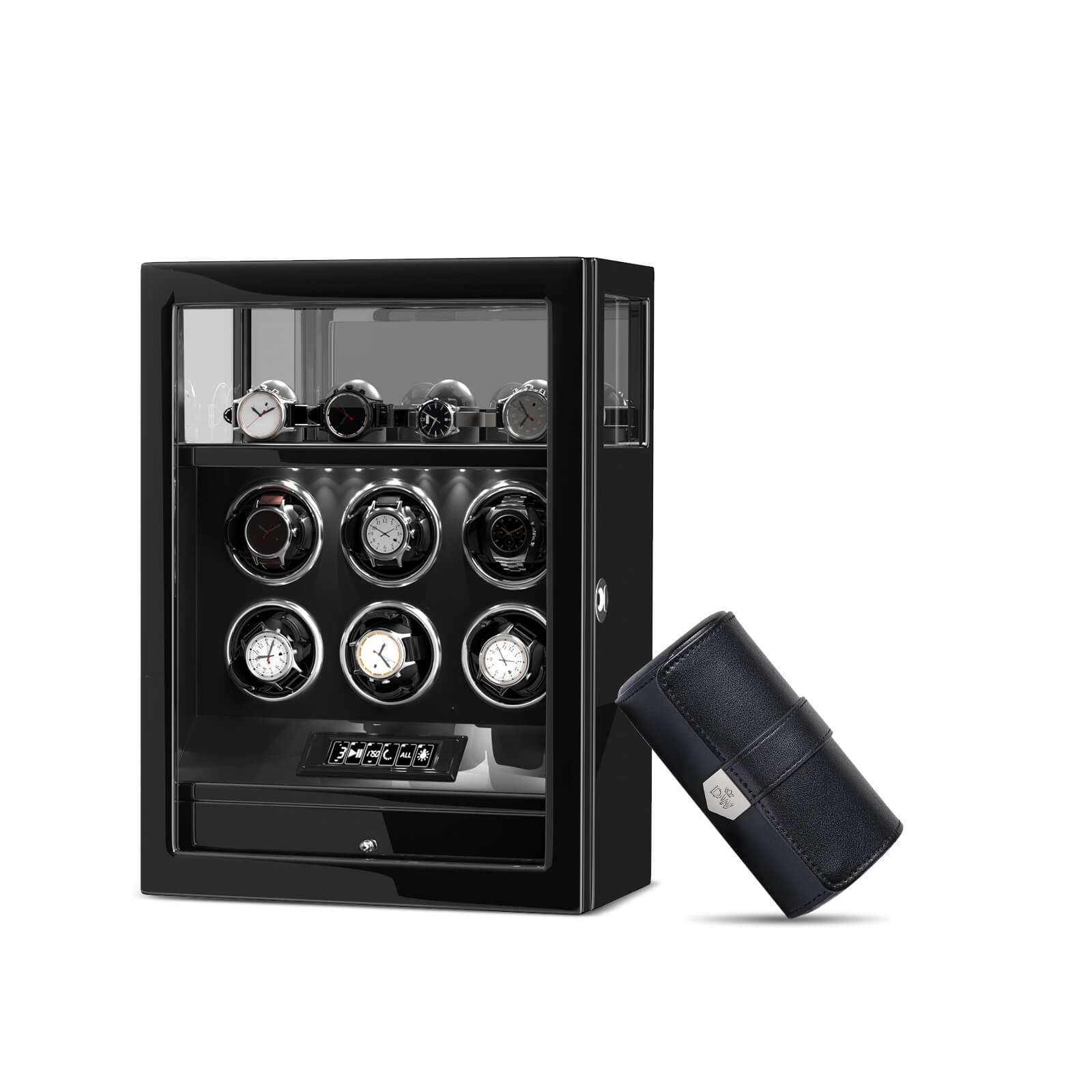 Gift Set: Fingerprint 6 Watch Winder + Vegan Leather Double Wacth Roll