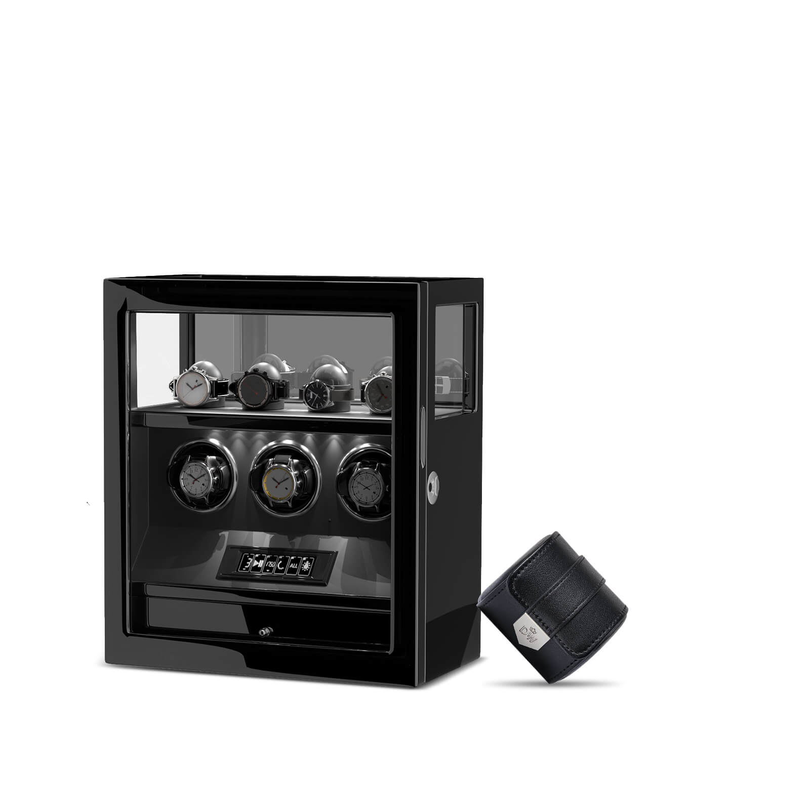 Gift Set: Fingerprint 3 Watch Winder + Vegan Leather Single Wacth Roll