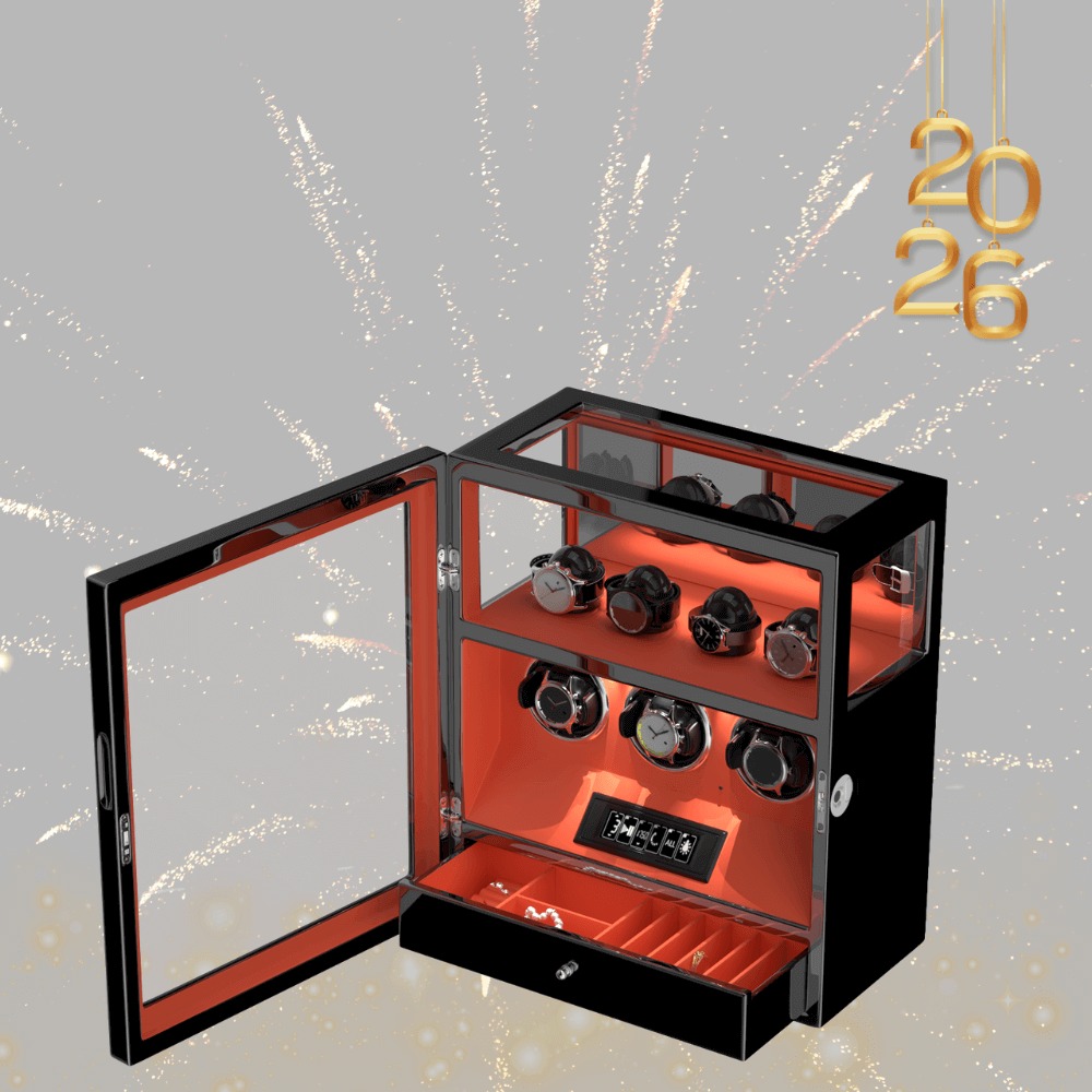 Verrouillage D'empreinte Digitale 3 Remontoirs De Montres Avec Télécommande LCD De Stockage Supplémentaire De 4 Montres - Noir