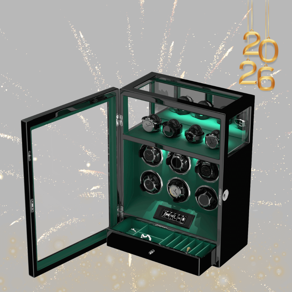 Verrouillage D'empreintes Digitales 6 Remontoirs De Montres Avec Télécommande LCD De Stockage De Montres Supplémentaires - Vert