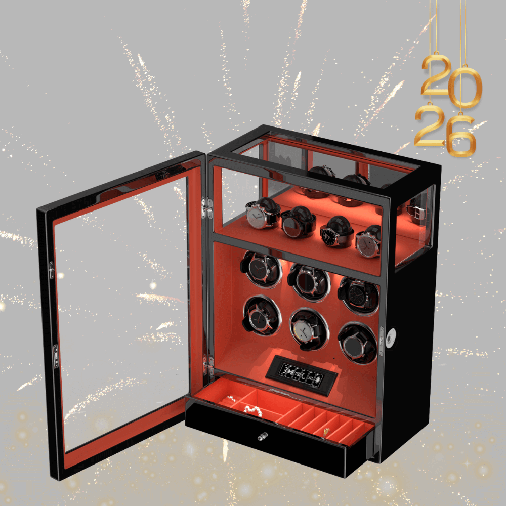 Verrouillage D'empreinte Digitale 6 Remontoirs De Montres Avec Télécommande LCD De Stockage De Montres Supplémentaires - Orange Flamme