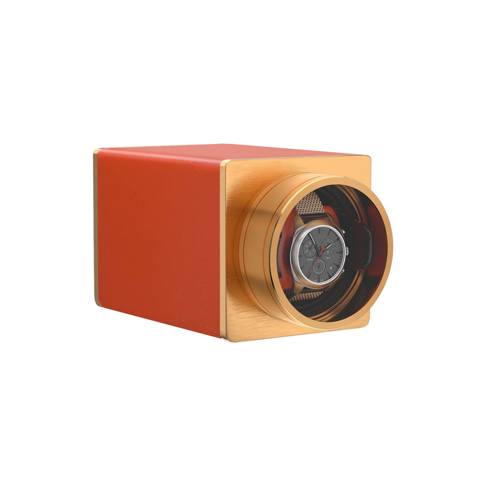 Remontoir pour montre individuelle empilable en cuir végan silencieux avec moteurs Mabuchi pour le voyage - Orange Flamboyant