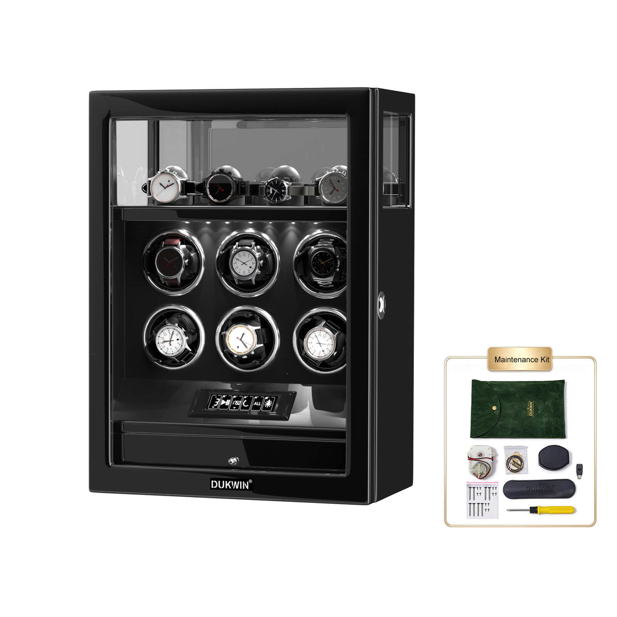 Verrouillage D'empreintes Digitales 6 Remontoirs De Montres Avec Télécommande LCD De Stockage De Montres Supplémentaires - Noir