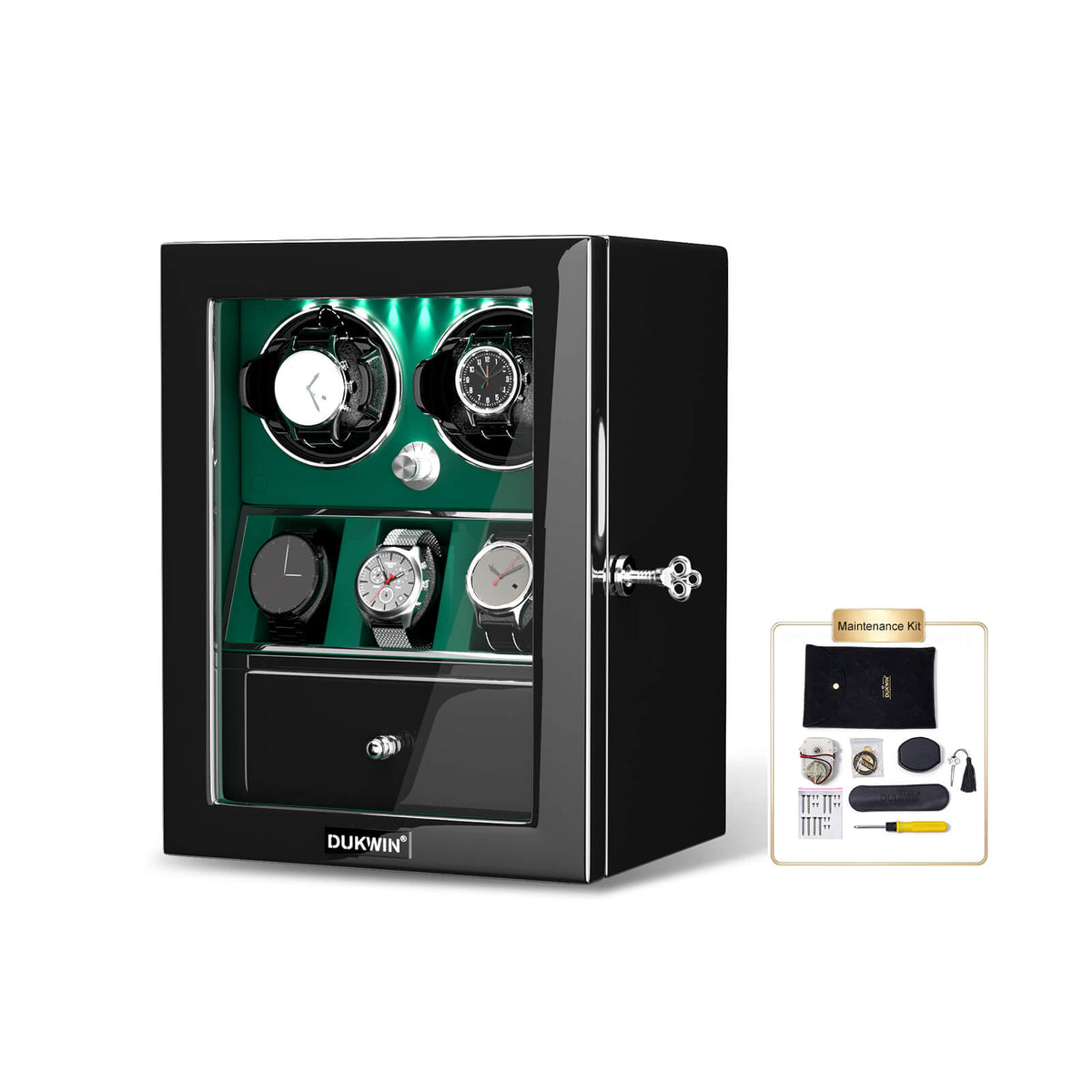2 Remontoirs de Montres avec 3 Supports de Montres Moteur Mabuchi Silencieux - Vert