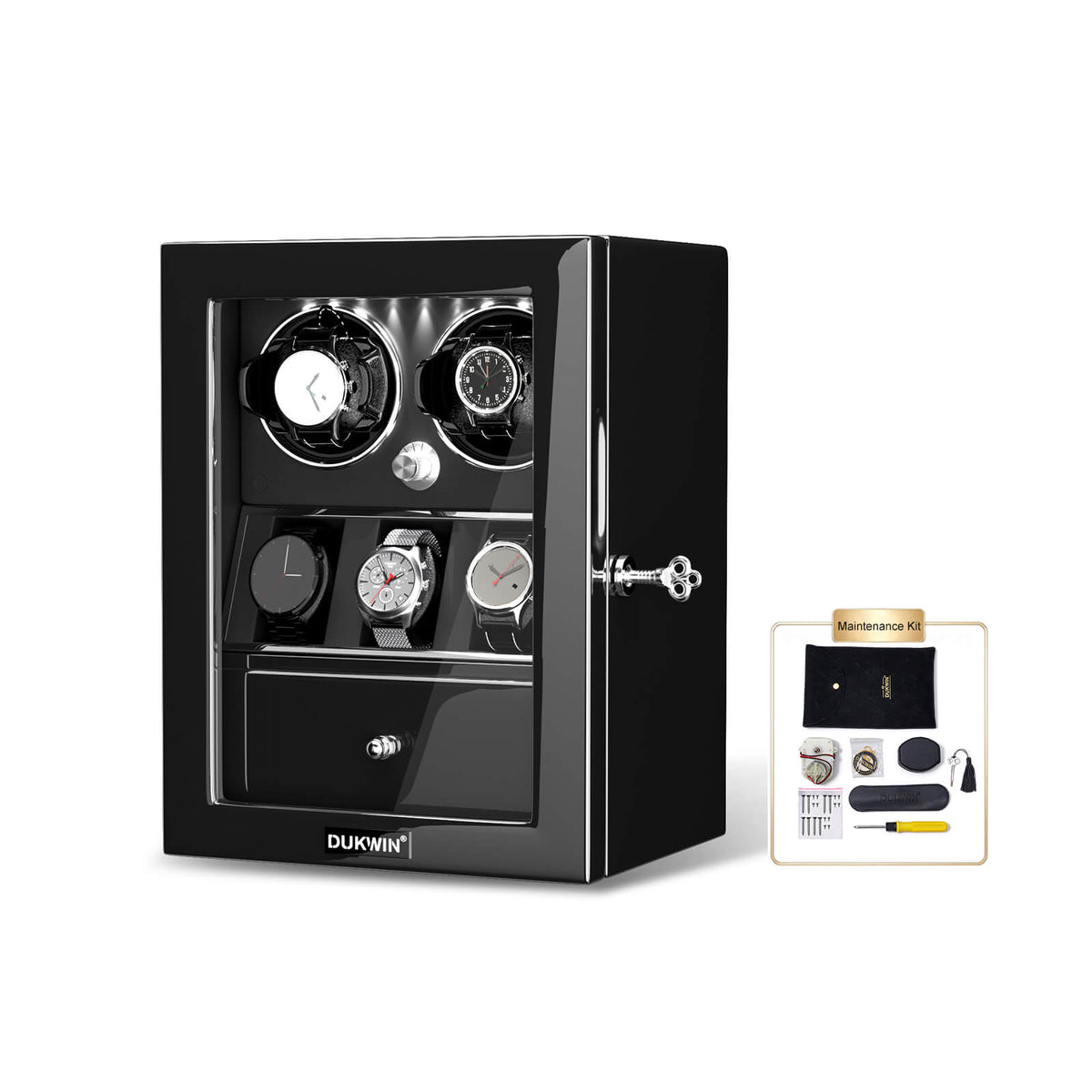 Remontoir classique pour 2 montres avec organisateur d'affichage pour 3 montres - Noir