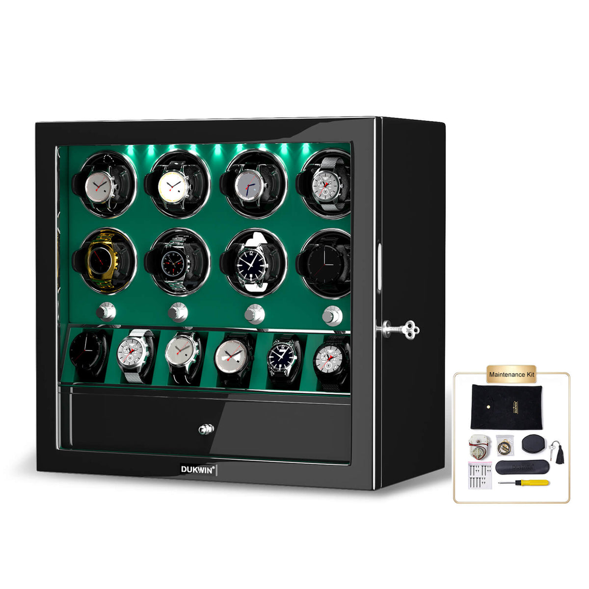 8 Remontoirs De Montres Avec 6 Montres Organisateur De Rangement Grand Espace - Vert