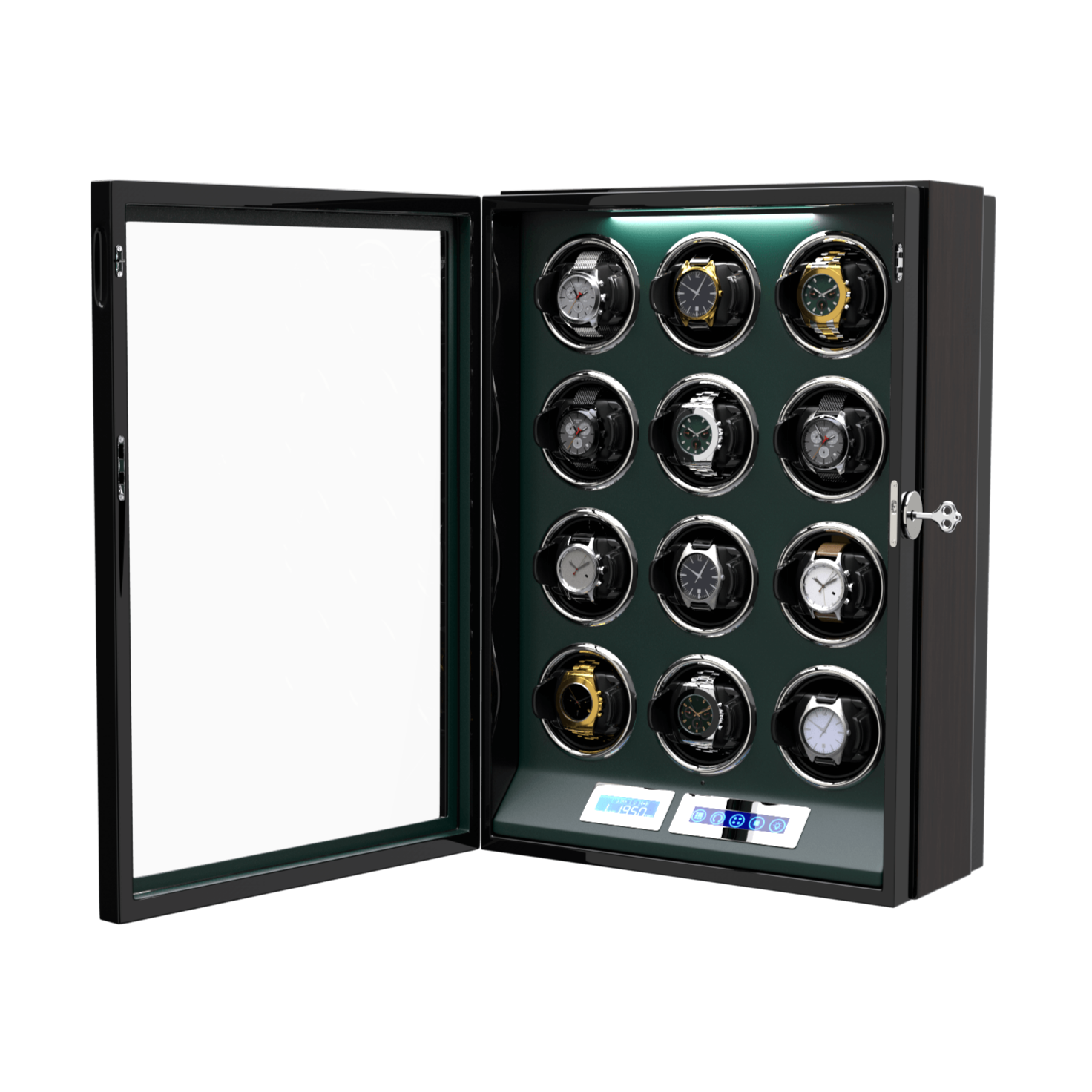 12 Watch Winder for Automatic Watches LCD Remote Control Quiet Mabuchi Motors-Green