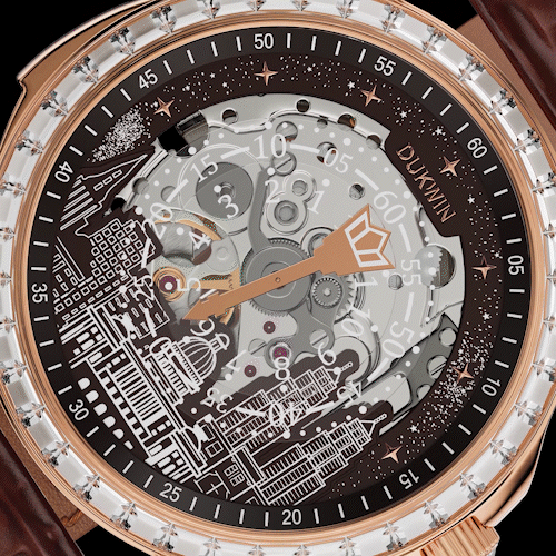 Montre automatique mécanique Aetheris Civitas 82S0 pour homme – Cadran artistique paysage urbain