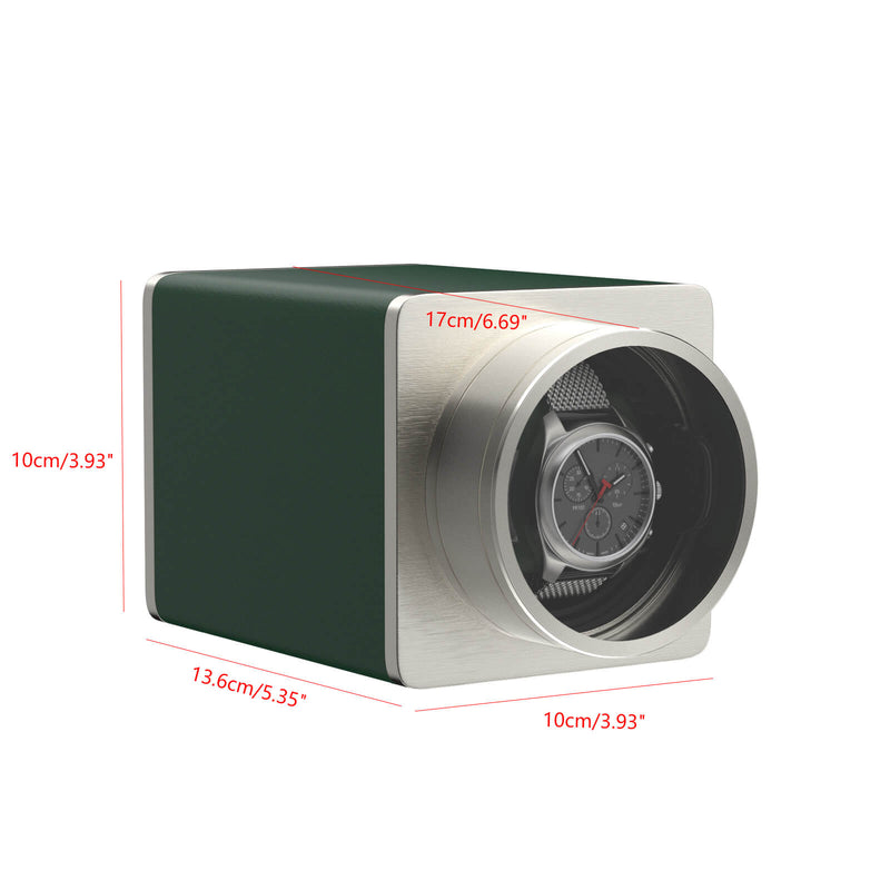 Single Watch Winder for Automatic Watches Vegan Leather Quiet Mabuchi Motors for Travel- Hulk Green