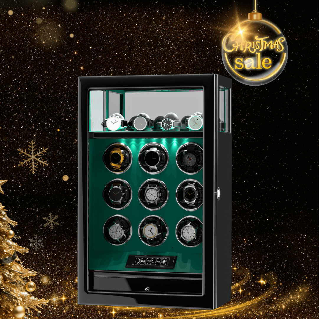 Verrouillage D'empreinte Digitale 9 Remontoirs De Montre Avec 4 Supports De Montre Stockage Télécommande LCD - Vert