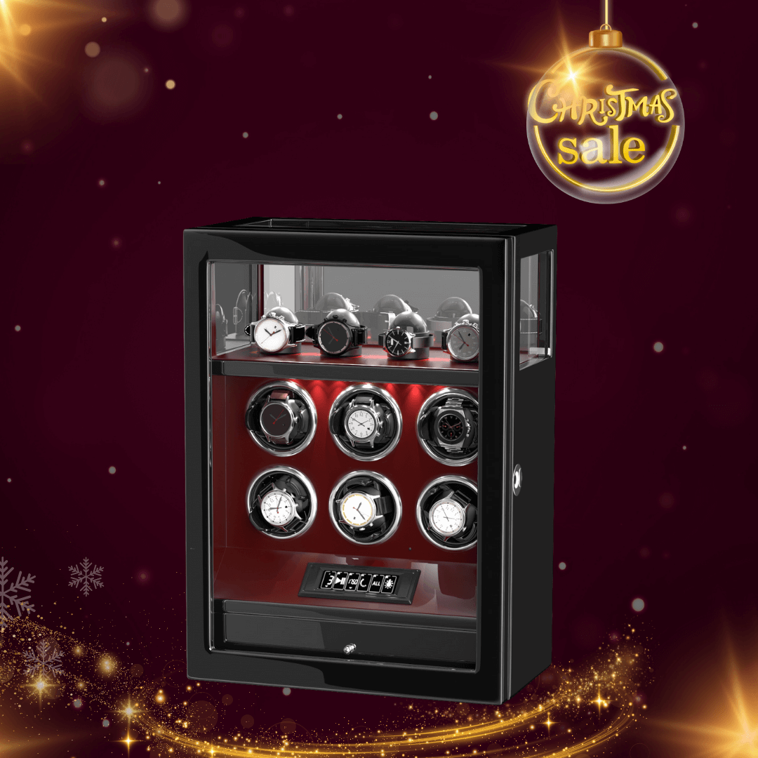 Verrouillage D'empreintes Digitales 6 Remontoirs De Montres Avec Télécommande LCD De Stockage De Montres Supplémentaires - Rouge