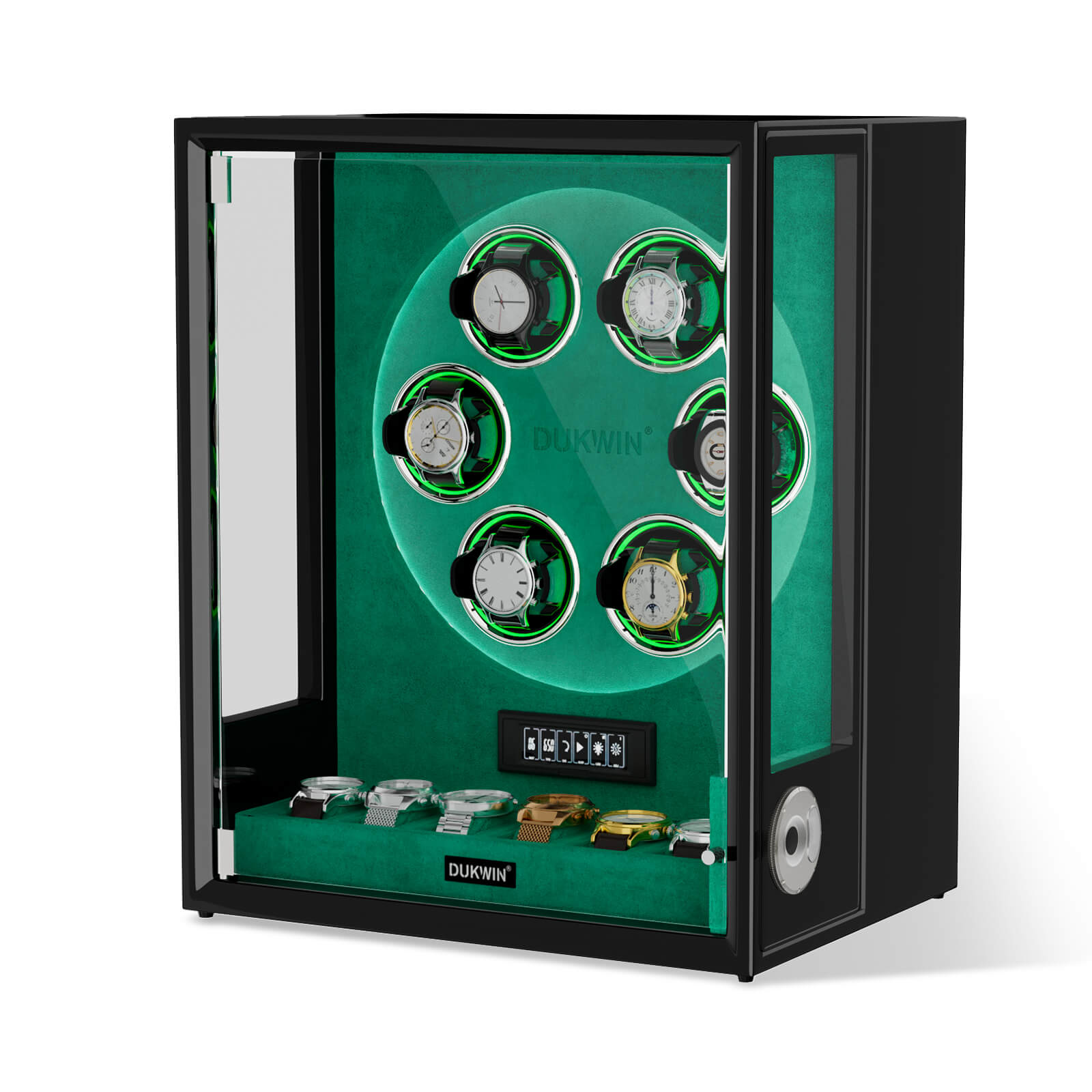 Verrouillage D'empreinte Digitale 3 Remontoirs De Montres Avec Télécommande LCD De Stockage Supplémentaire De 4 Montres - Noir