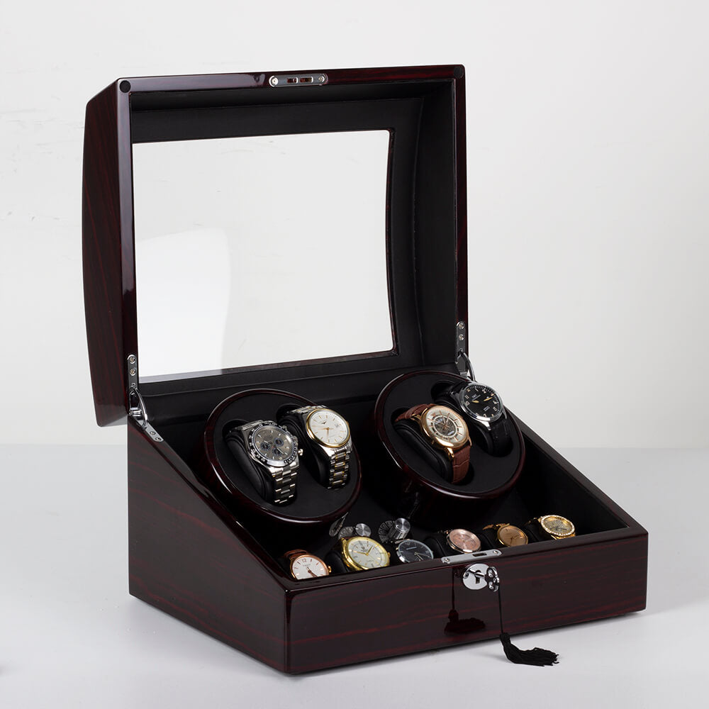 4 Watch Winder with 6 Storage Space with Quiet Mabuchi Motors - Ebony