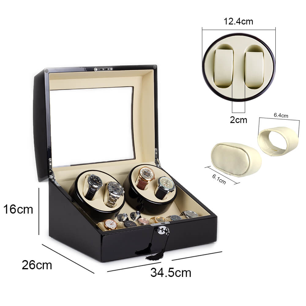 4 Watch Winder with 6 Storage Space with Quiet Mabuchi Motors - Black&White