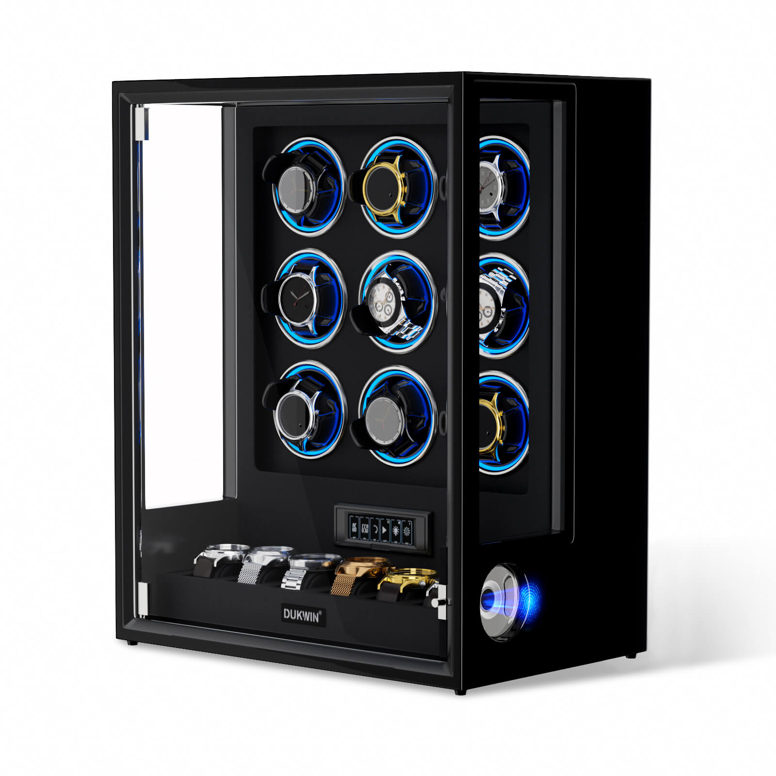 Verrouillage D'empreinte Digitale 3 Remontoirs De Montres Avec Télécommande LCD De Stockage Supplémentaire De 4 Montres - Noir