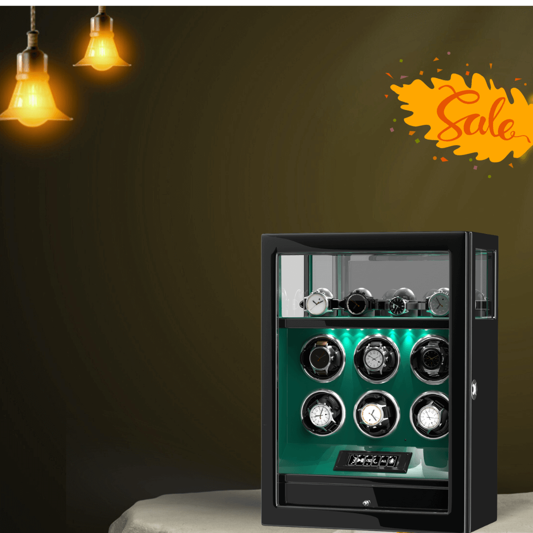 Verrouillage D'empreintes Digitales 6 Remontoirs De Montres Avec Télécommande LCD De Stockage De Montres Supplémentaires - Vert