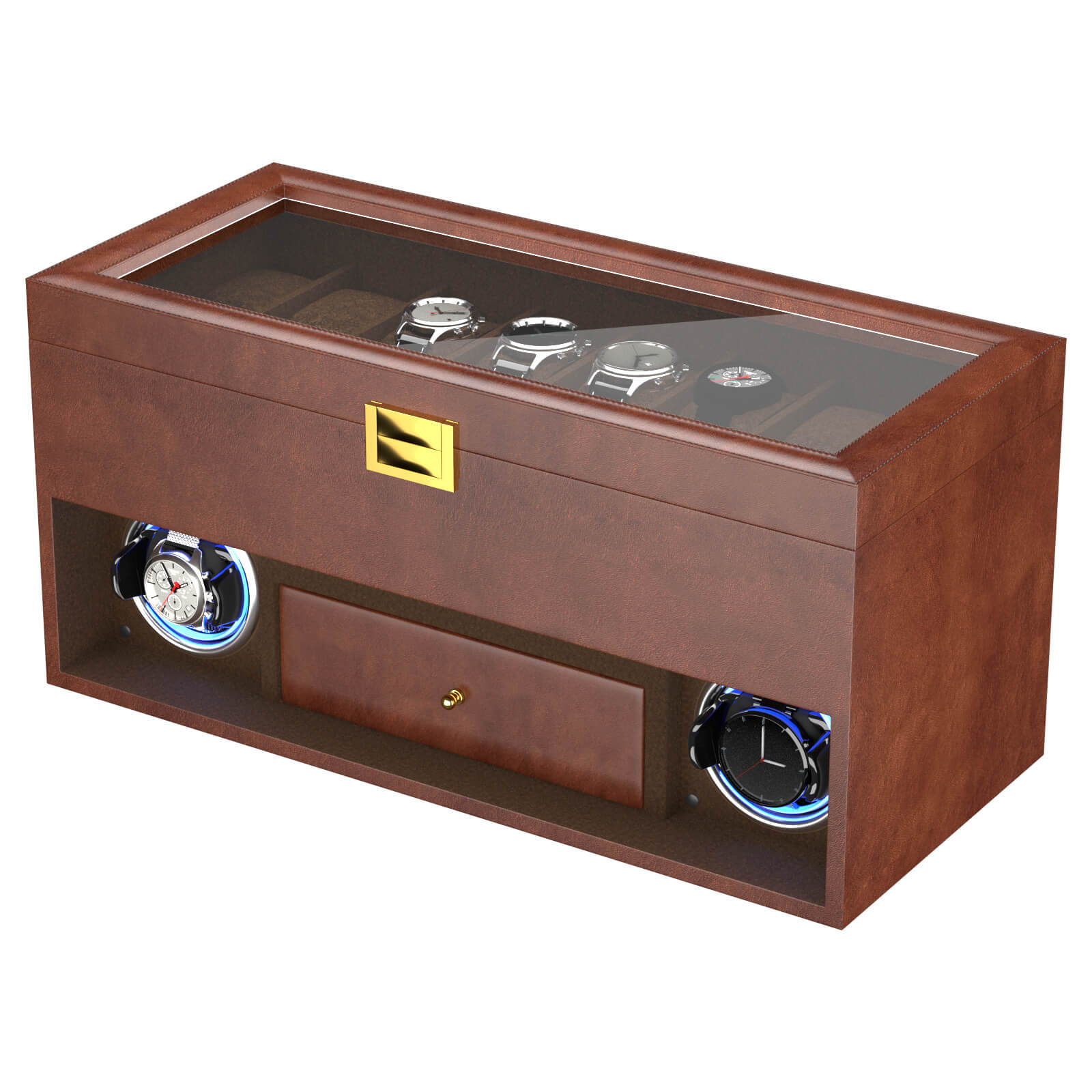 Automatic Watch Winder for 2 Watches with 16 Storage Slots - Brown