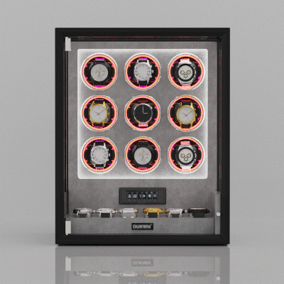 Verrouillage D'empreinte Digitale 3 Remontoirs De Montres Avec Télécommande LCD De Stockage Supplémentaire De 4 Montres - Noir