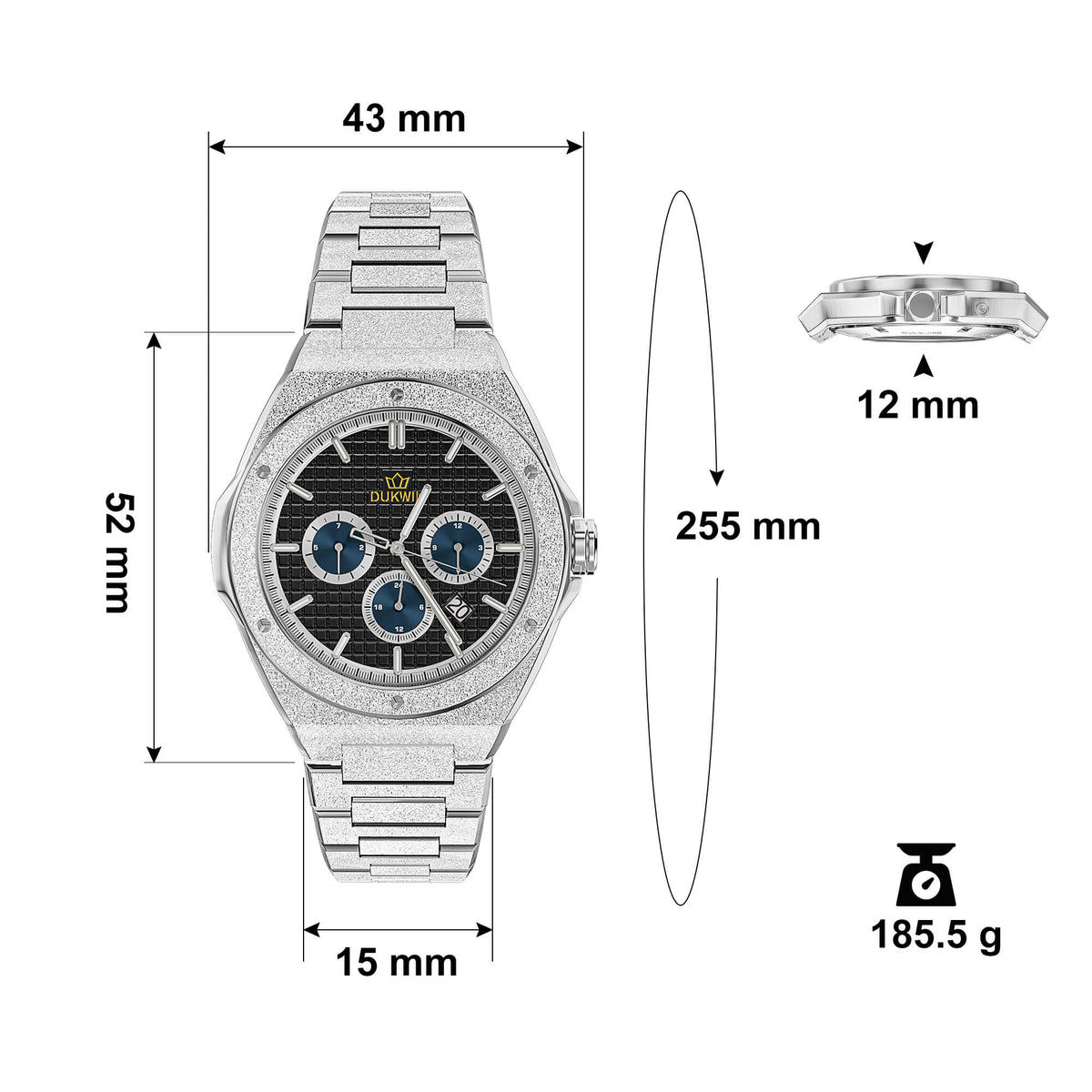 Regal Baron - Montre automatique Miyota 9120 pour homme, cadran noir en acier à texture givrée étincelante