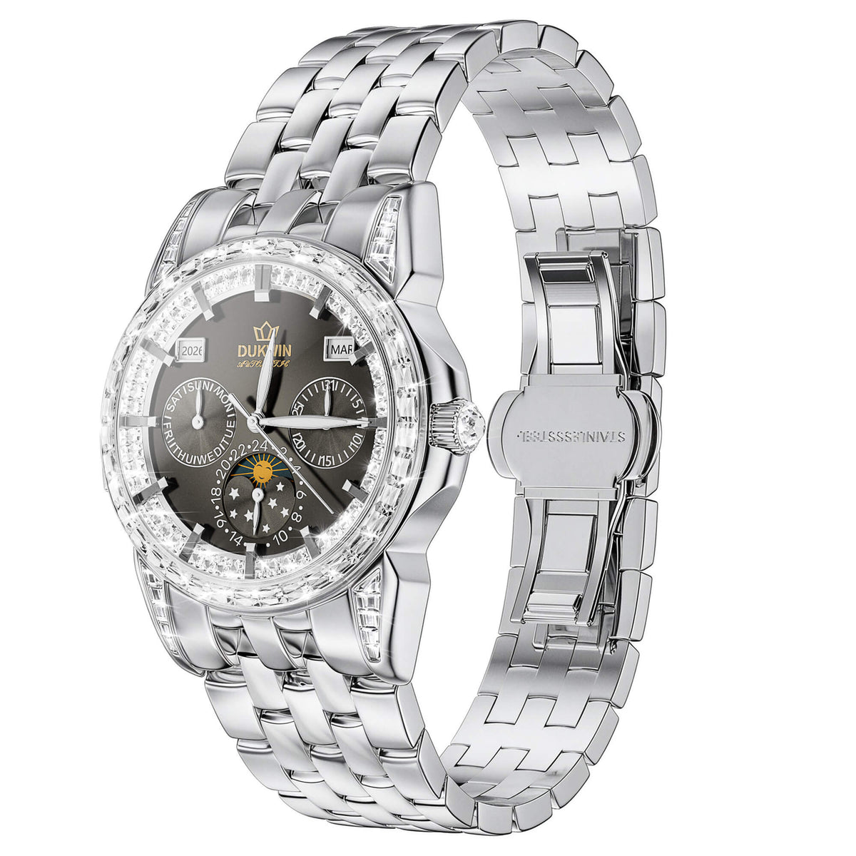 Midnight Eclipse - Montre automatique 106 Zirconia avec phase de lune | Remontoir de précision offert inclus