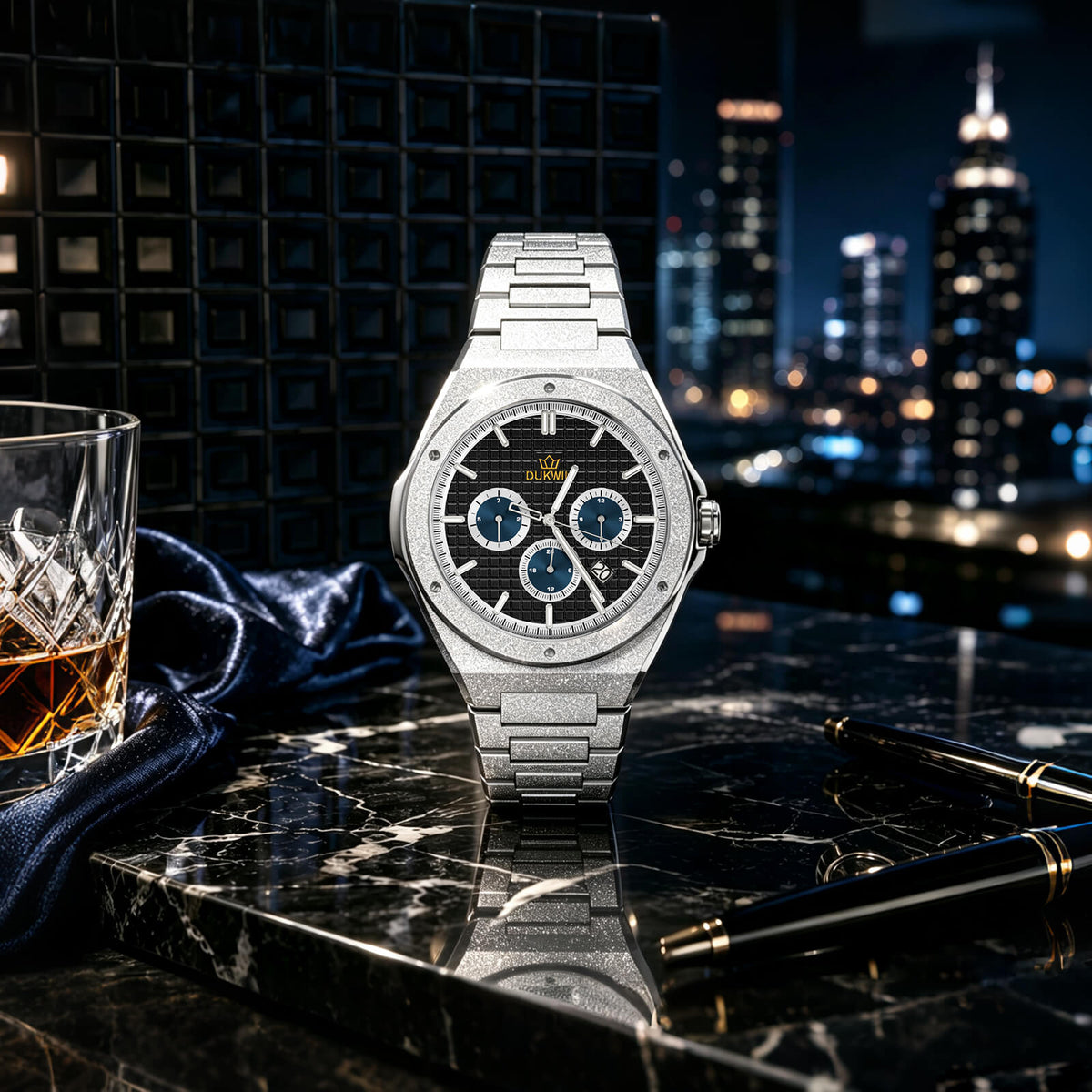 Regal Baron - Montre automatique Miyota 9120 pour homme, cadran noir en acier à texture givrée étincelante