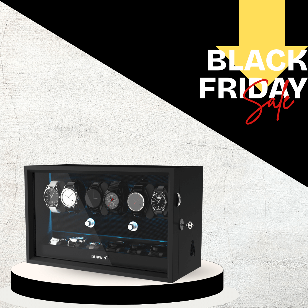 Remontoir 6 + 6 montres avec rangements supplémentaires Moteurs silencieux Aurora Blue Light - Noir