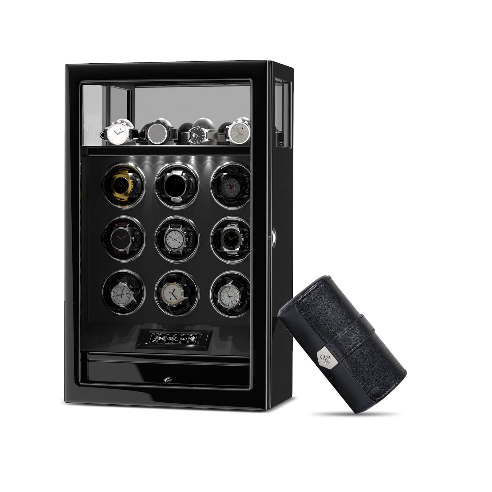 Gift Set: Fingerprint 9 Watch Winder + Vegan Leather Double Wacth Roll