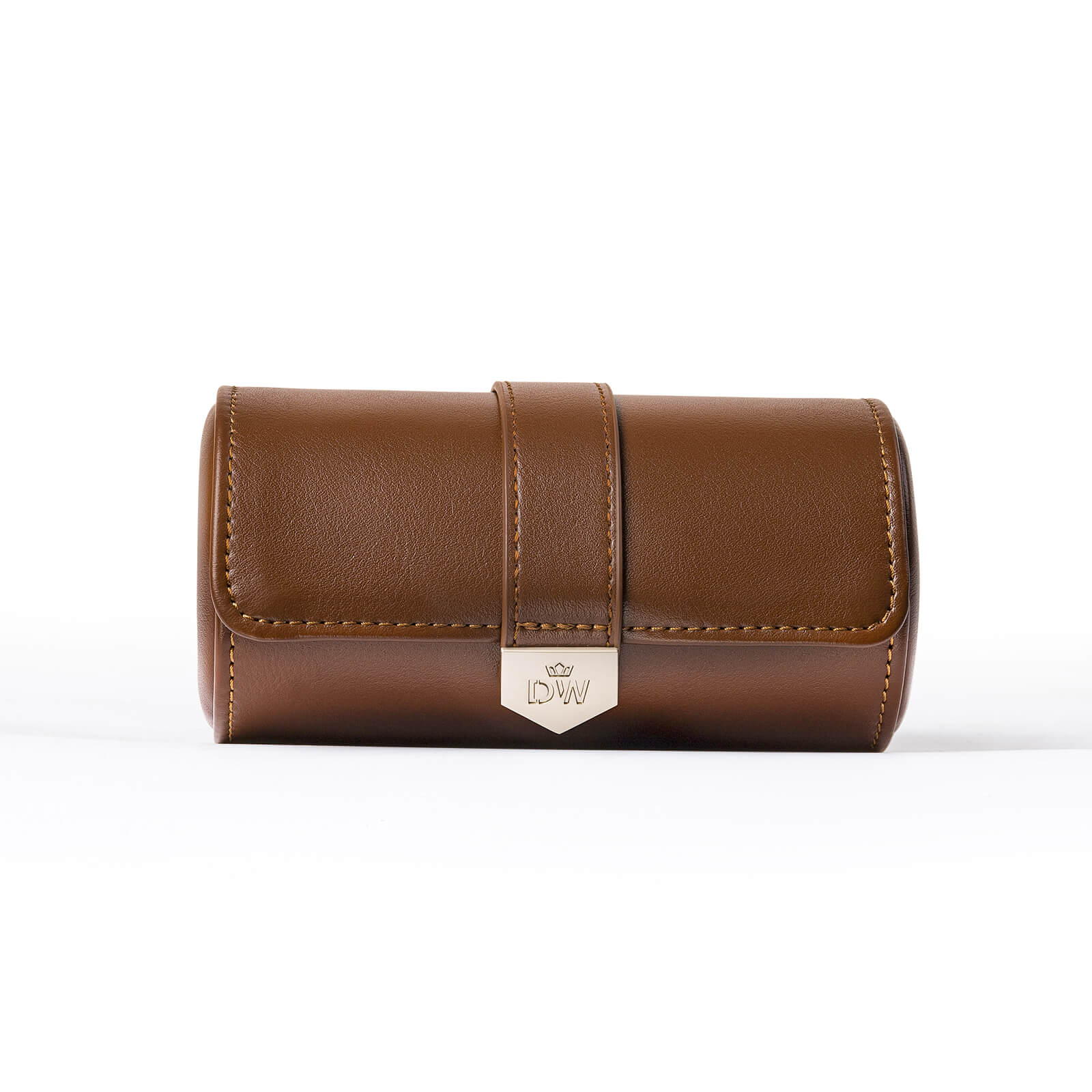 Vegan Leather Double Watch Roll Travel Case - Brown